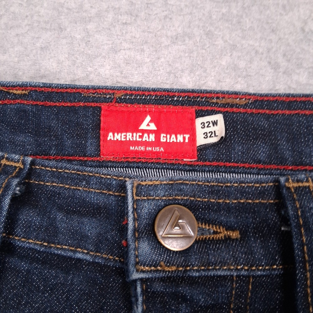 American Giant Dakota Jeans Men 32x32 (31x31) Dark Slim Straight Stretch Denim - Picture 11 of 13
